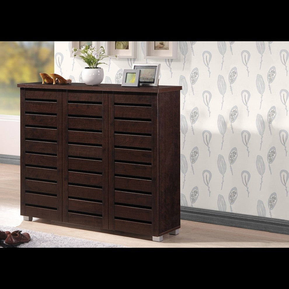 Adalwin and 3-Door Dark Brown Wooden Entryway Shoes Storage
