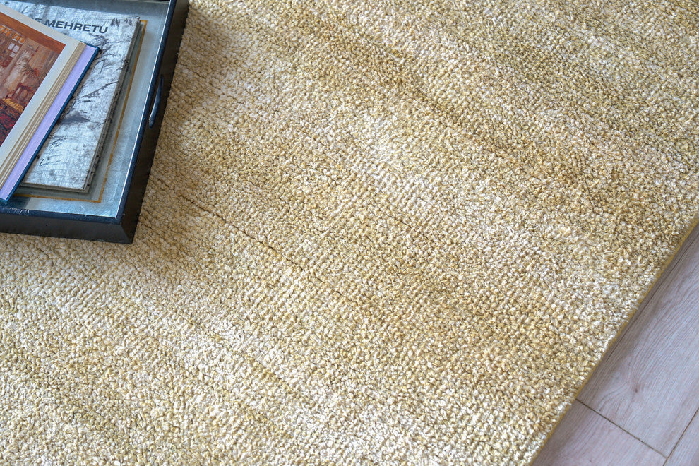 Plush Hand-Knotted Bamboo Silk/New Zealand Wool Gold Area Rug, 12'x15'