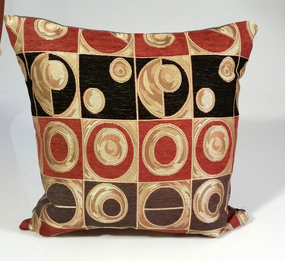 Designer Pillow Cover, Geometric Design in Red And Black, 18x18