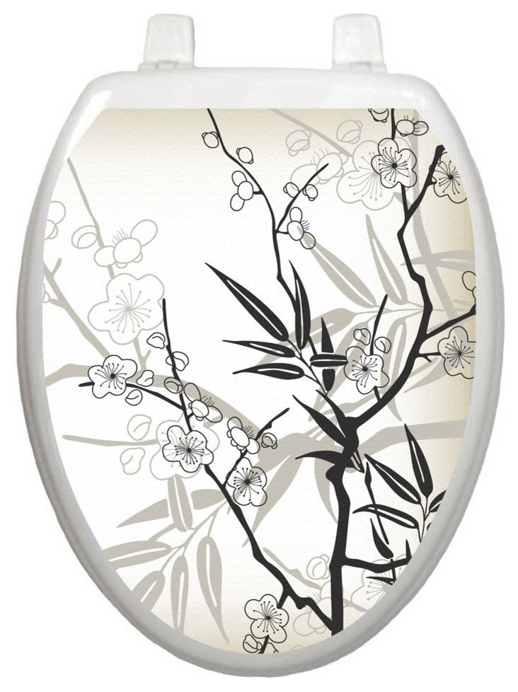 Cherry Blossoms Toilet Tattoos Seat Cover, Vinyl Lid Decal, Bathroom Decor, Elongated