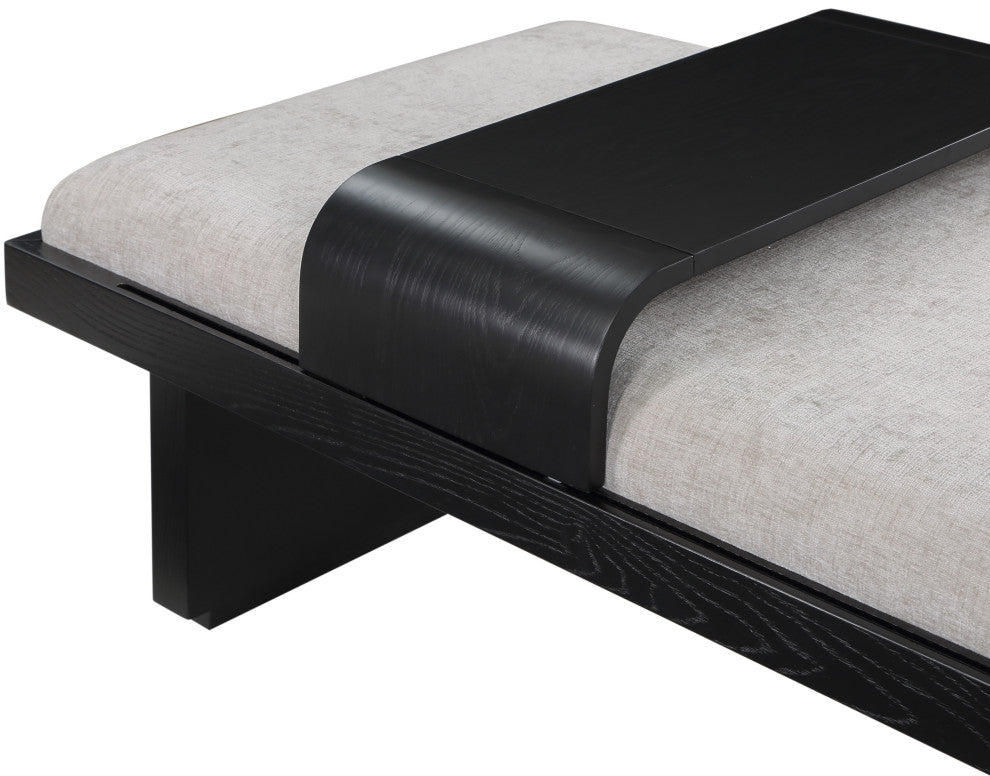 Arlington Chenille Fabric Upholstered Bench, Grey, Black Finish
