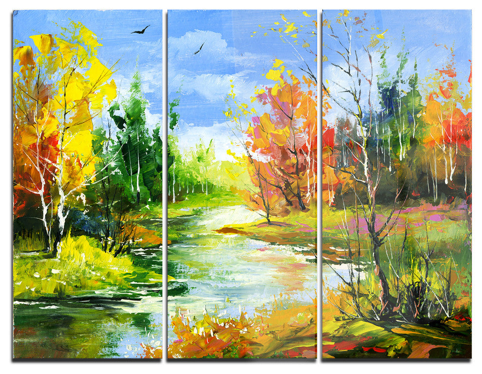 "Fusion of Autumn Shades" Glossy Metal Wall Art, 3 Panels, 36"x28"