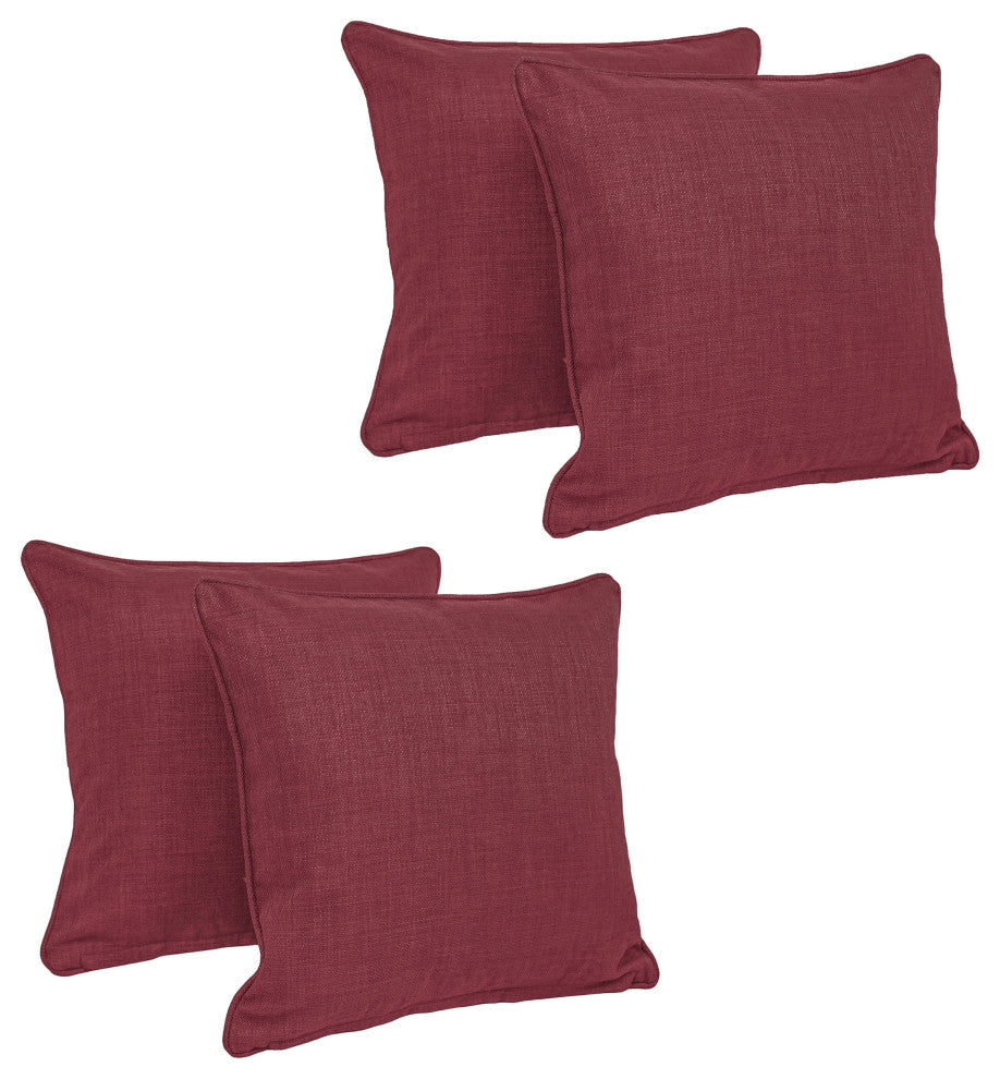 18" Double-Corded Solid Outdoor Square Throw Pillows, Set of 4, Merlot