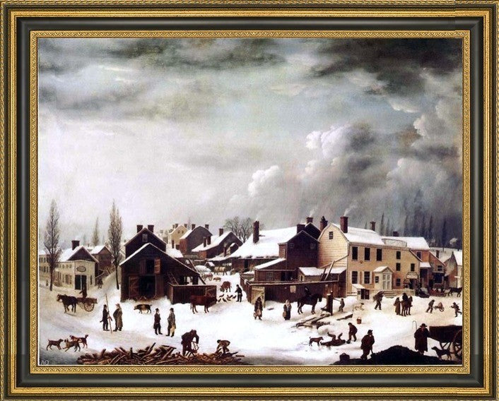 Francis Guy Winter Scene in Brooklyn Framed Premium Canvas Print, 21"x28"
