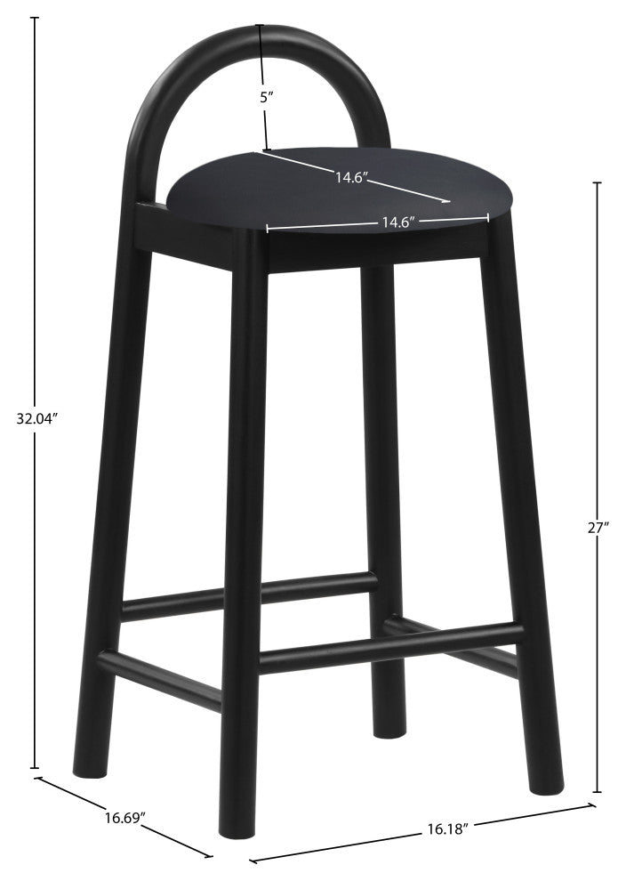 Meridian Furniture Calvin Vegan Leather Stool, Black, Black Finish