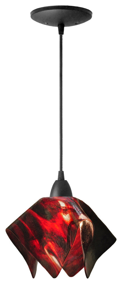 Small Jezebel Signature Flame Pendant, Azalea, Matte Black Base