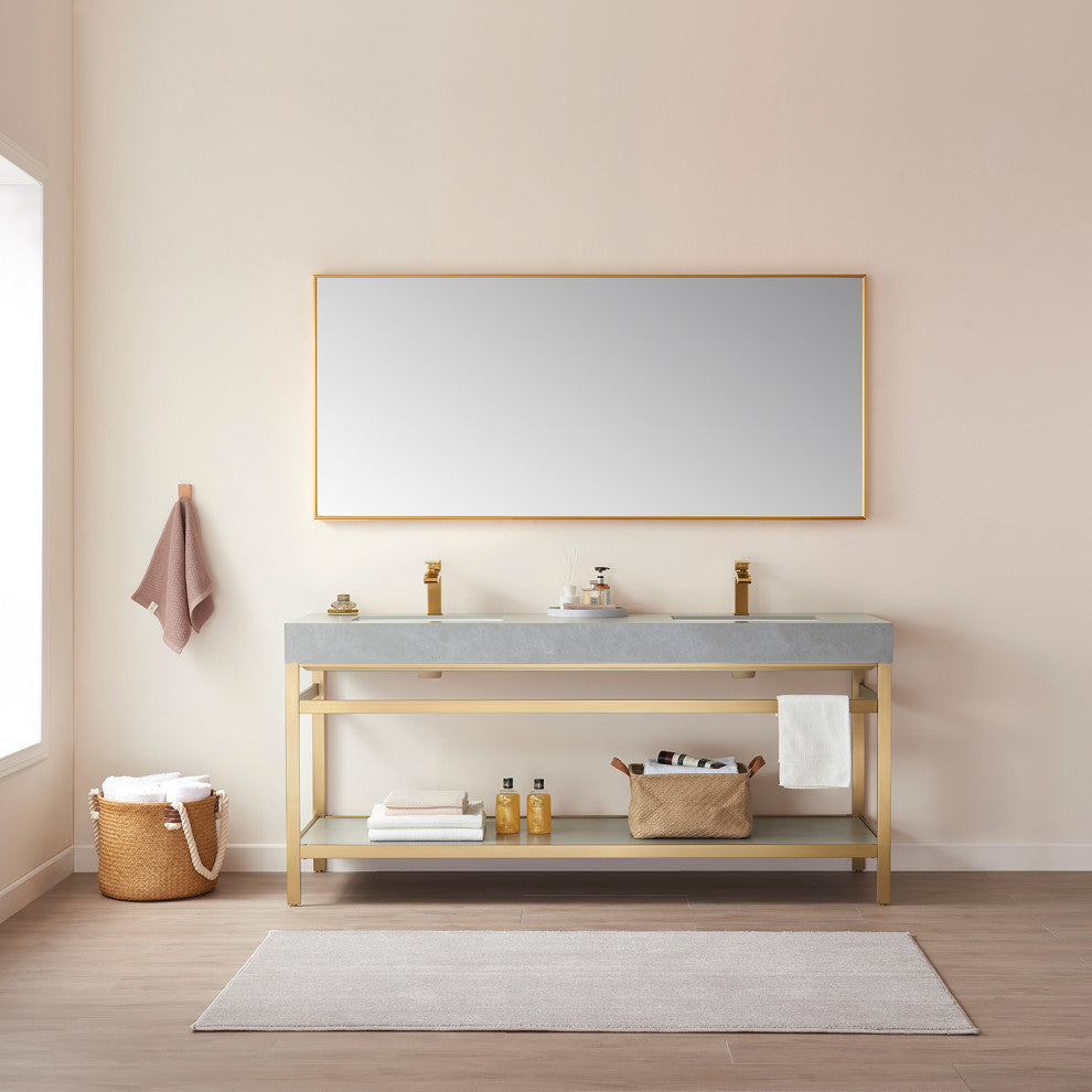 Viella Rectangular Aluminum Wall Mounted Mirror, Brushed Gold, 72"