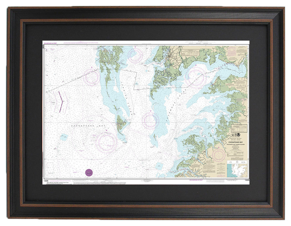 Framed Nautical Chart; Chesapeake Bay, Pocomoke and Tangier Sounds