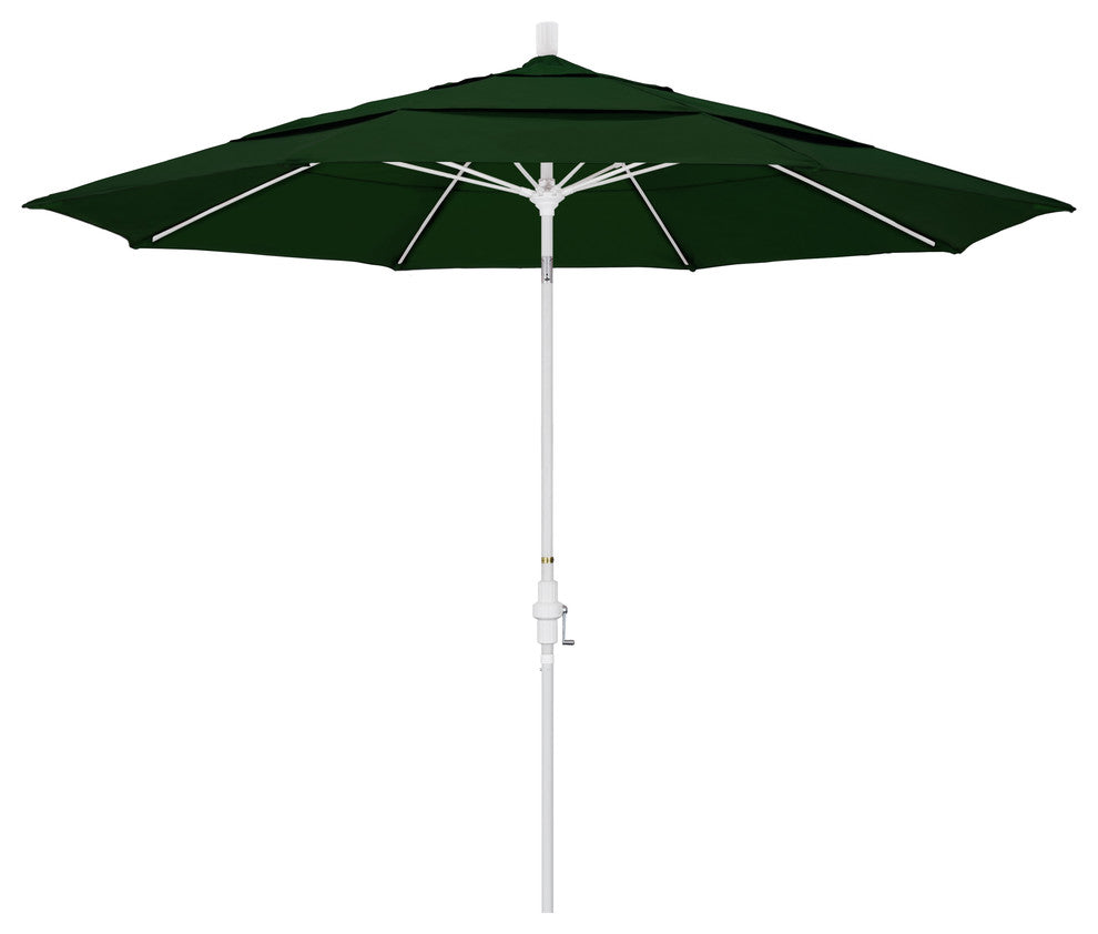 11' Matted White Collar Tilt Lift Fiberglass Rib Aluminum Umbrella, Pacifica, Hunter Green