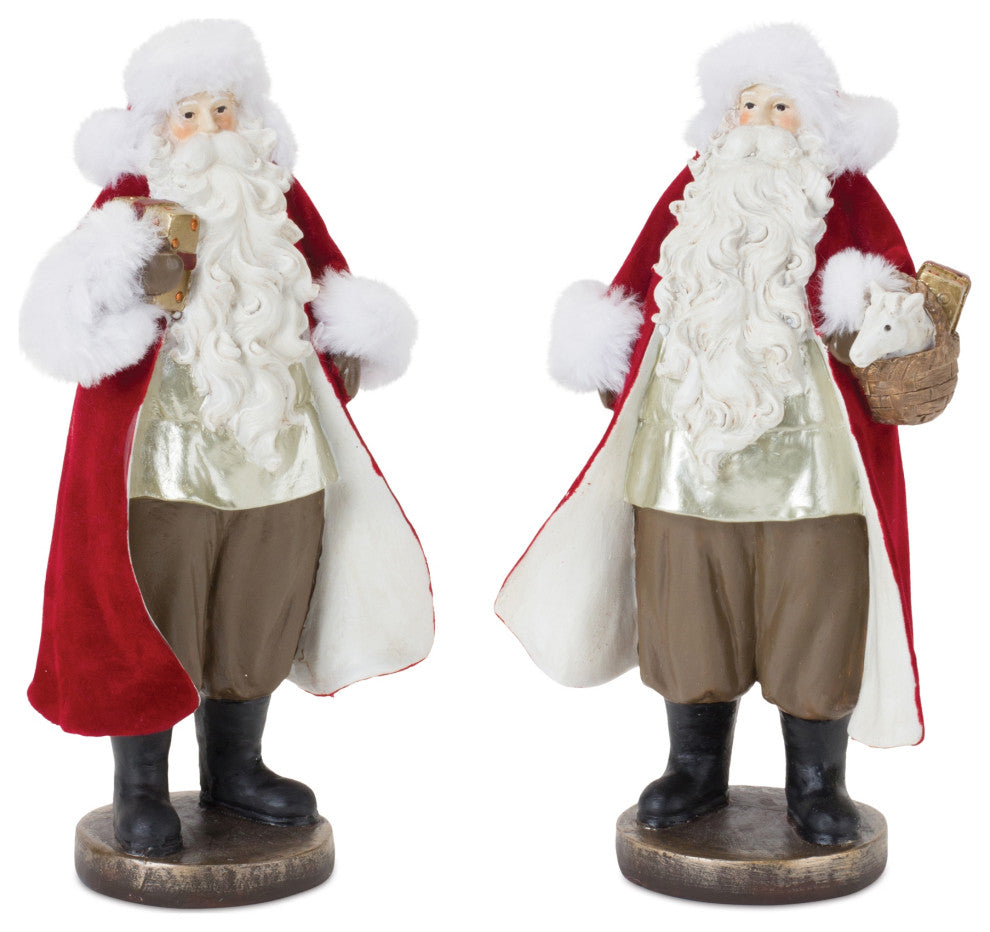 Flocked Santa Figurine With Toy Accents, 2-Piece Set