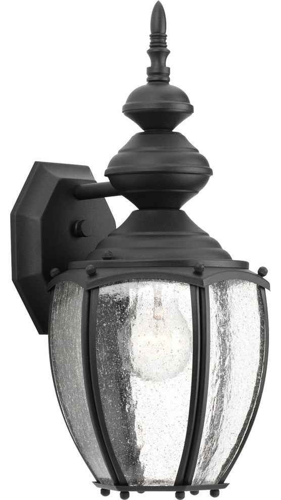 Progress Lighting 1-Light Wall Lantern With Clear Seeded Glass Curved, Black
