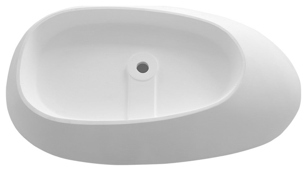 71in White Solid Surface Oval Freestanding Soaking Bathtub with Drain, 63in