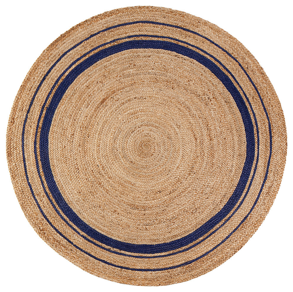 Kerala Midnight Round Jute Rug, 4'