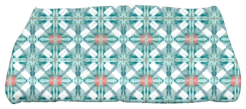 Beach Tile, Geometric Print Bath Towel, Aqua