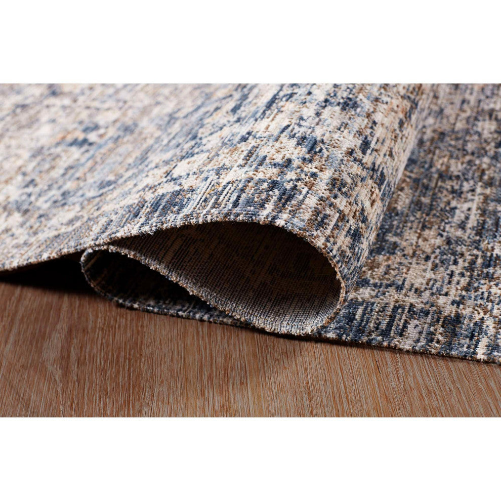 Ava Distressed Arabesc Area Rug, Navy, 5'x7'6"