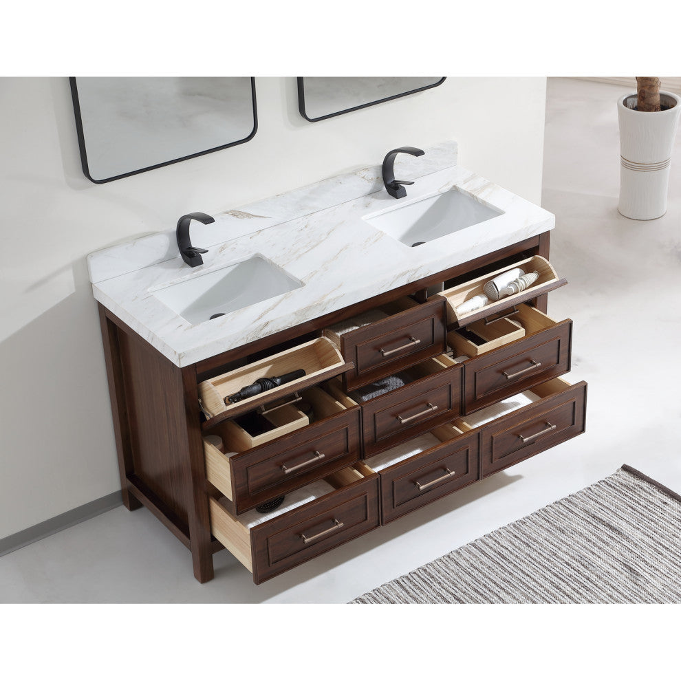 WK2428-60D-EB-W Vanity With Mirror, Sconce and Faucet Included
