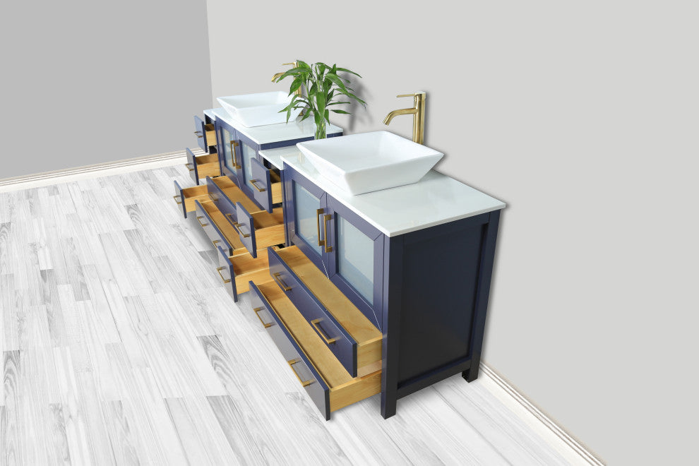 Vanity Art Vanity Set With Vessel Sink, Blue, 96", Standard Mirror