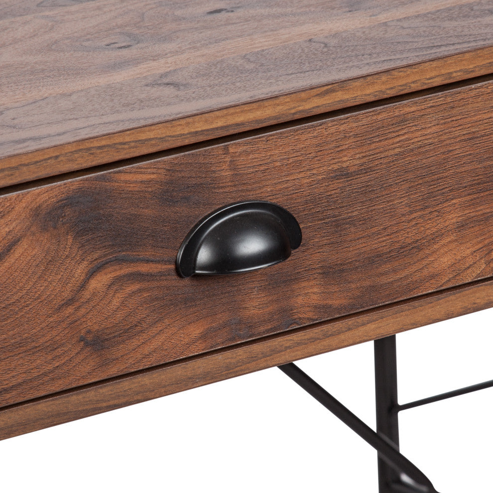 Brunei 59'' Wide 3 Drawer Wood Grain Farmhouse Writing Desk  in Walnut, Walnut Wood Grain