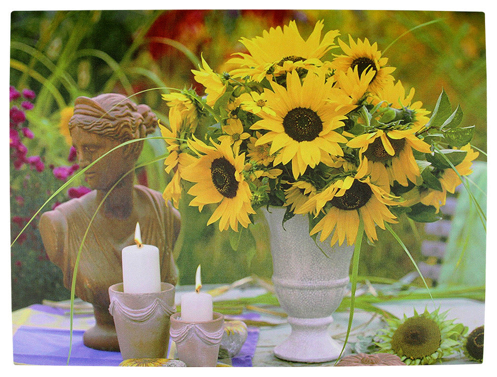 Battery Operated 2 LED Garden Candle Theme Canvas Wall Hanging, 15.75"