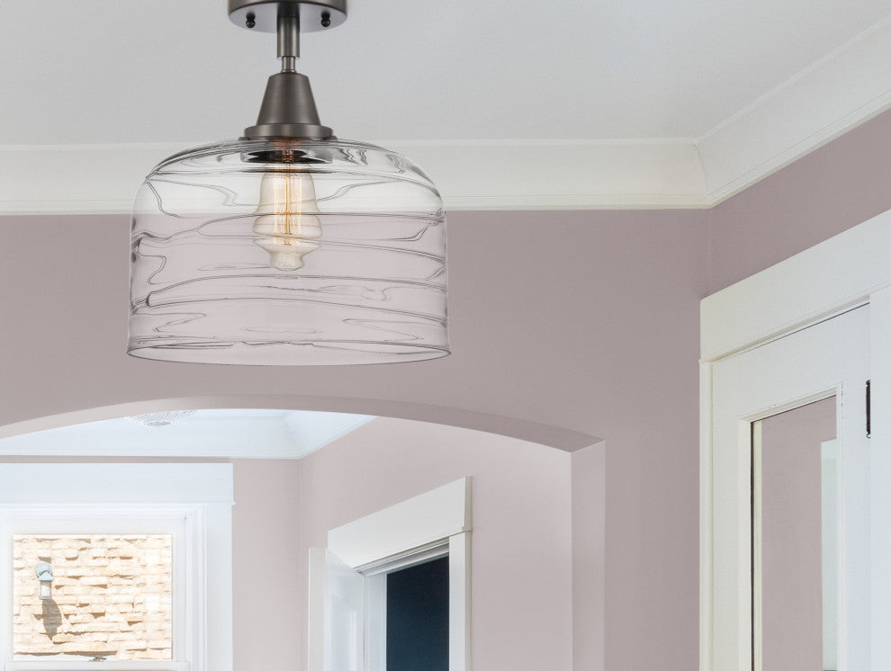 Caden X-Large Bell Flush Mount, Oil Rubbed Bronze, Clear Deco Swirl