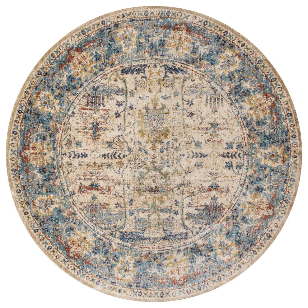 Anastasia Area Rug by Loloi, Sand and Light Blue, 5'3"x5'3" Round