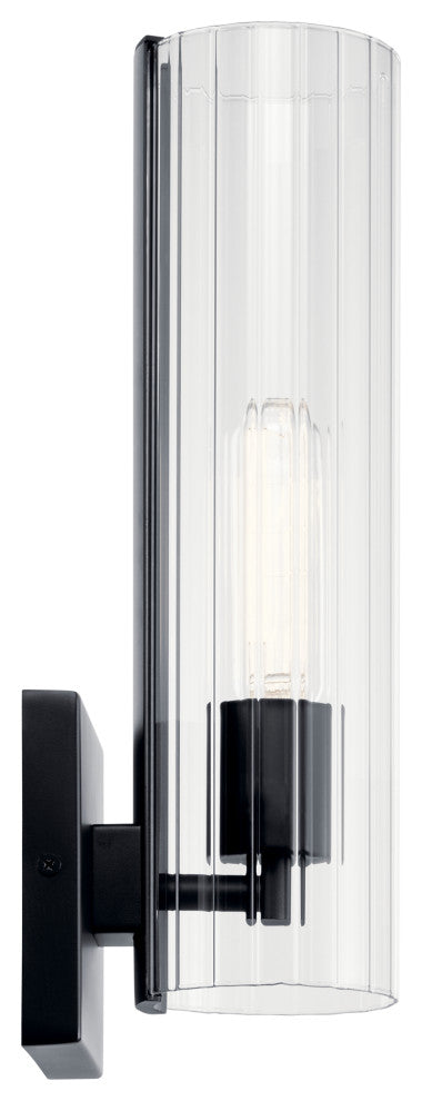 Jemsa 14" 1 Light Wall Sconce With Clear Fluted Glass, Black
