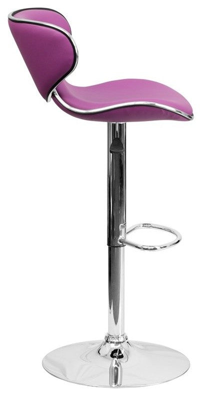 Estella Mid-Back Deep Curved Purple Vinyl Swivel Adjustable Barstool