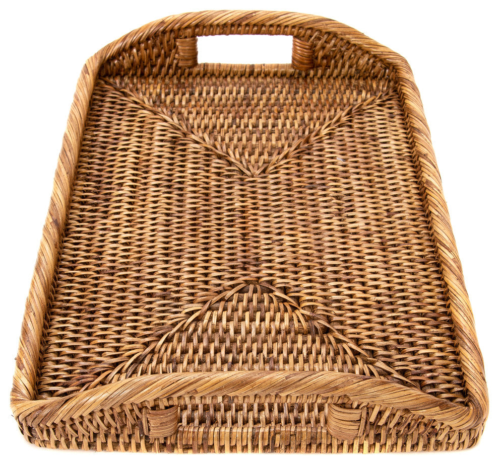 Artifacts Rattan™ Rectangular Vanity Tray With High Handles, Honey Brown, 14"x10"