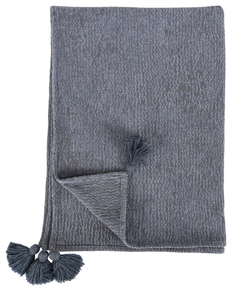 Misty 100% Cotton 50"x70" Throw Blanket in Blue  by Kosas Home