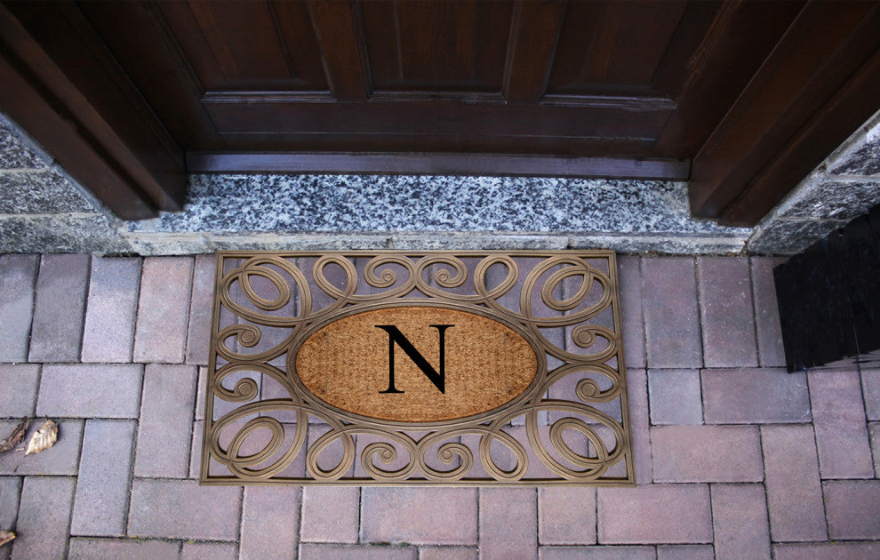 A1HC Rubber & Coir Elegant Circles Princess Doormat, Monogrammed, N