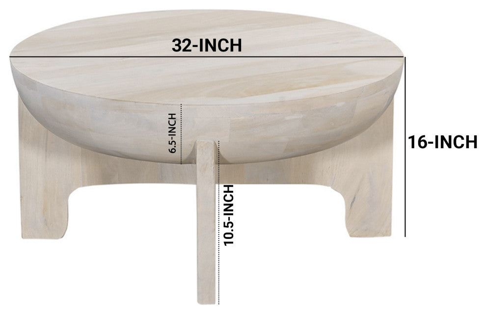 Tomas 32" Coffee Table Mango Wood Drum Top Classic Washed White