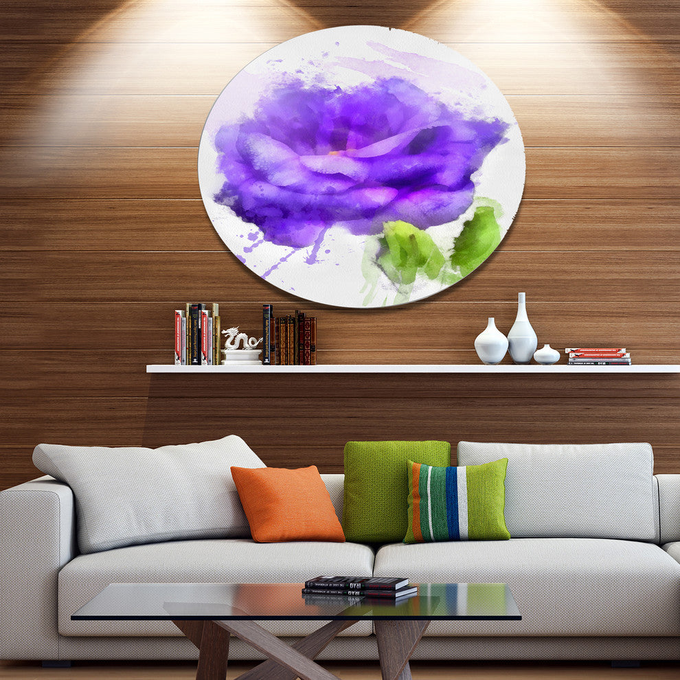 Blue Rose Flower With Paint Splashes, Floral Disc Metal Artwork, 23"