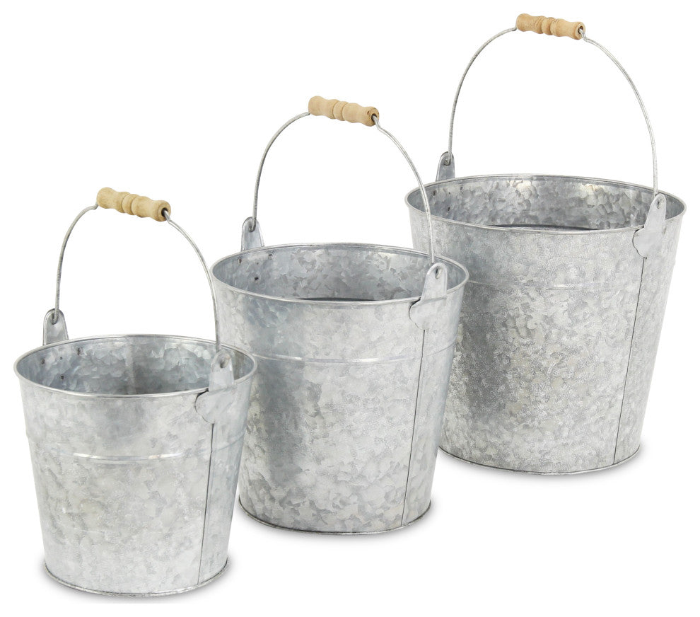 Galvanized Metal Garden Buckets, Set of 3