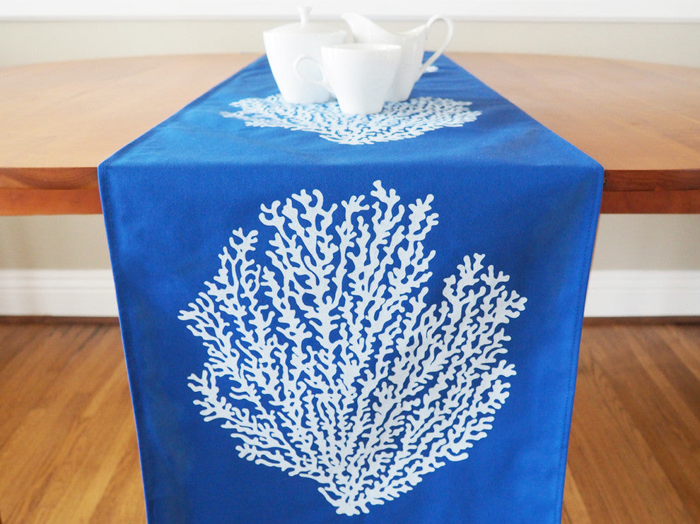 Coral Eco Coastal Table Runner, 16"x90", Blue