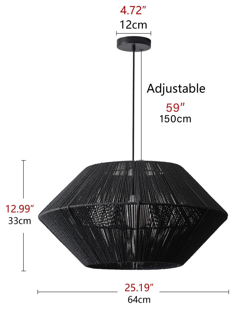 Farmhouse Matte Black Paper Rope Craft Pendant Lighting Fixture