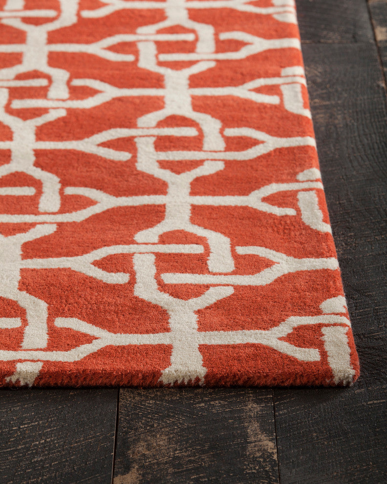 Davin Contemporary Area Rug, Orange and Cream, 5'x7'