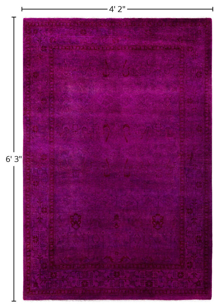 Overdyed One-of-a-Kind Hand-Knotted Area Rug Purple, 4' 2" x 6' 3"