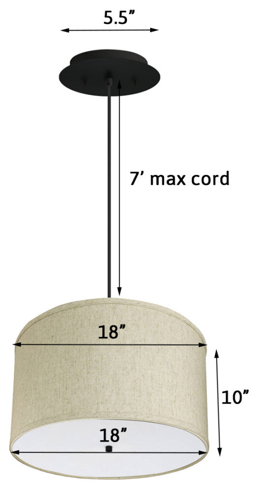 18" W 2 Light Pendant Textured Oatmeal Shade with Diffuser, Black Cord