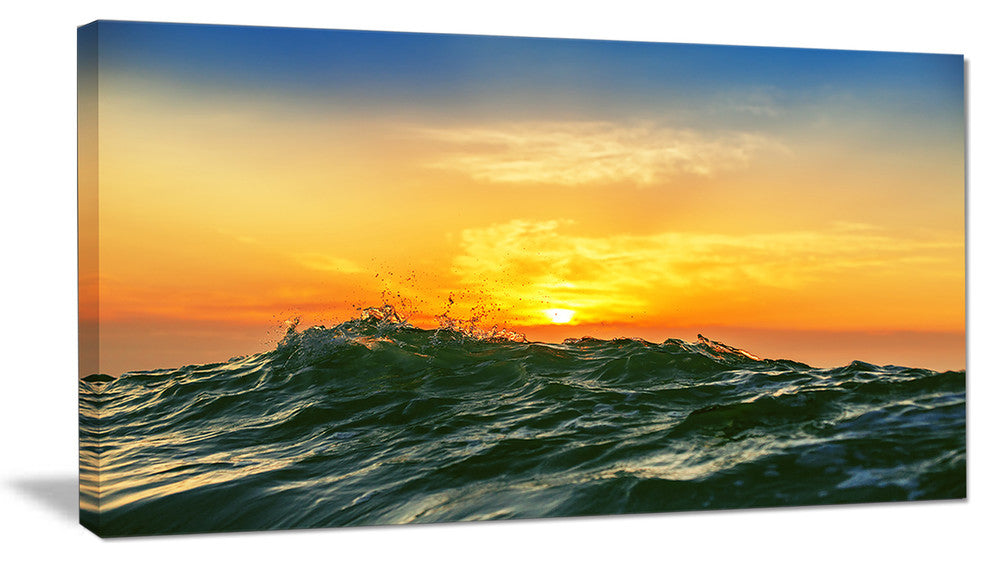 "Bright Sunlight And Glowing Waves" Beach Canvas Wall Art, 32"x16"