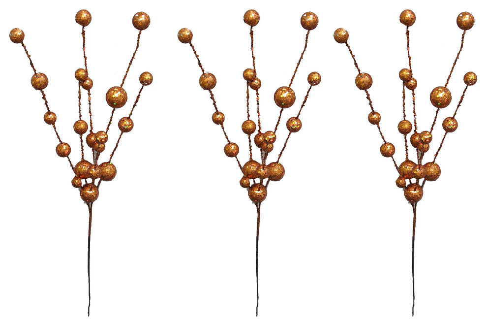 3 Pieces 29" Glitter Berry and Ball Christmas Spray, Copper