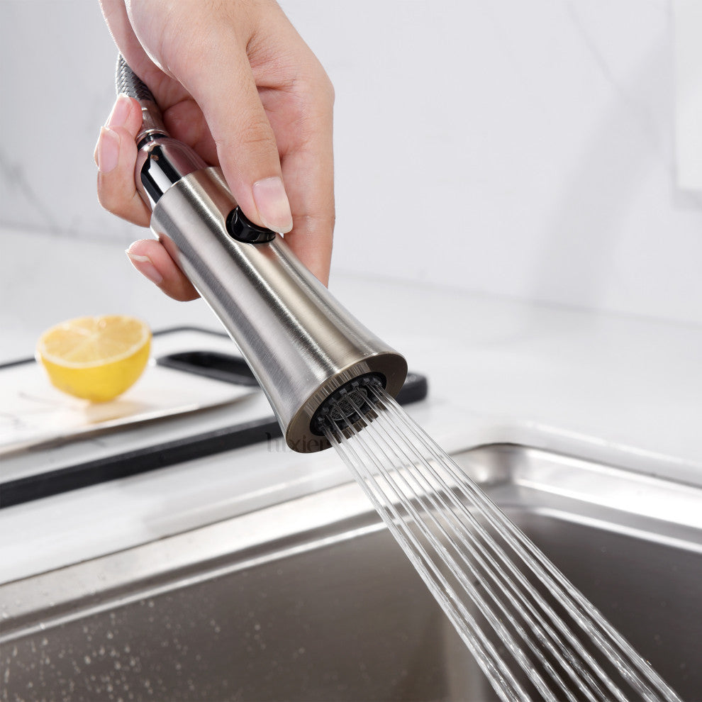 Luxier KTS11-T Single-Handle Pull-Down Sprayer Kitchen Faucet, Brushed Nickel