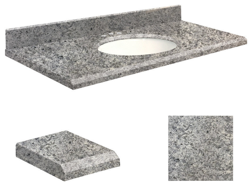 Quartz 25"x19" 1 Sink Vanity Top, White Bowl, Overture, 8" Offset
