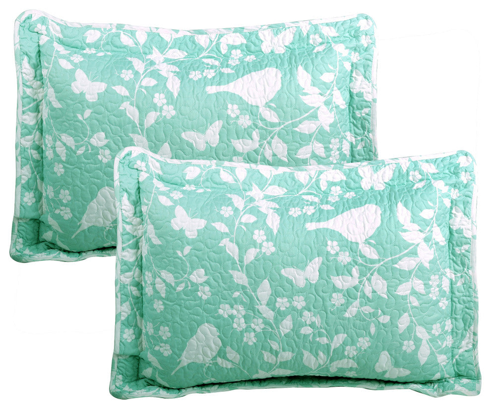 Birdsong 6-Piece Bed Spread Set, Green, Jumbo King / Cal King, 122"x106"