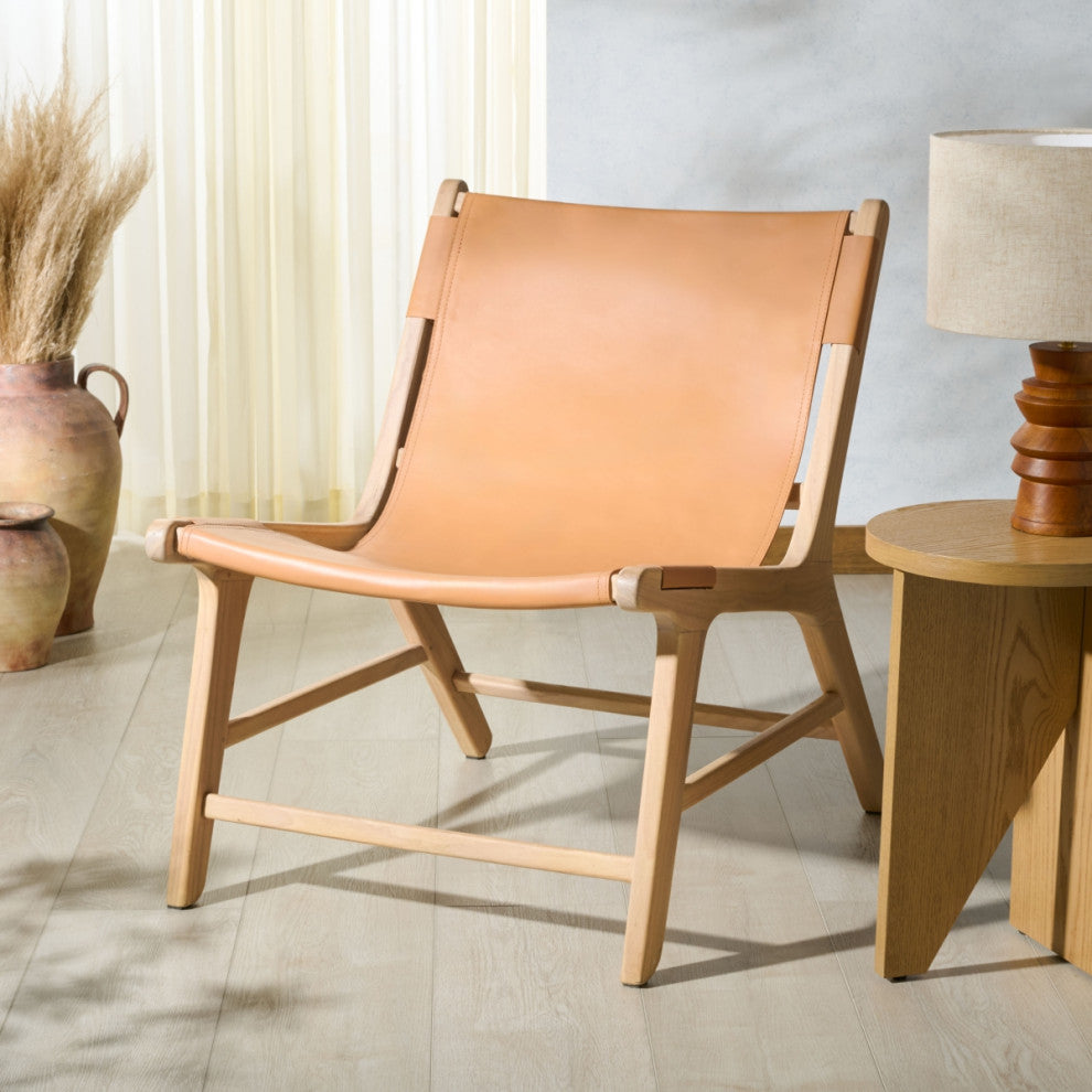 Safavieh Couture Alanarose Leather Accent Chair, Tan/Natural