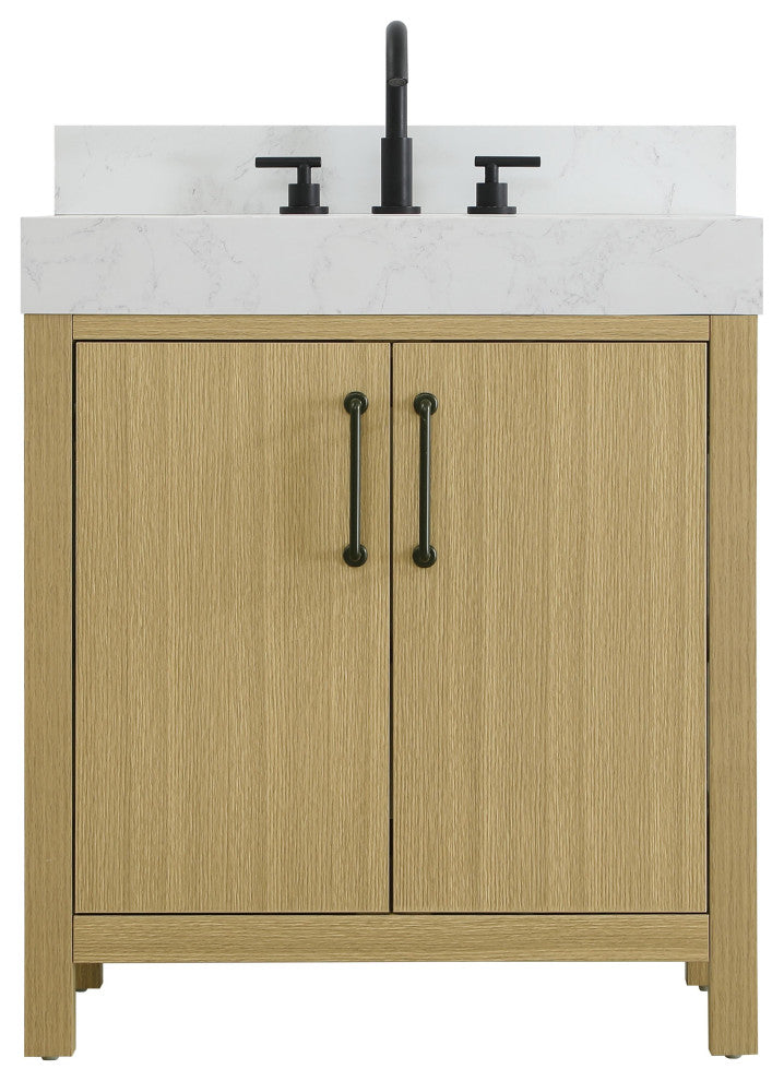Home Living 30" Single Bathroom Vanity, Honey Brown With Backsplash
