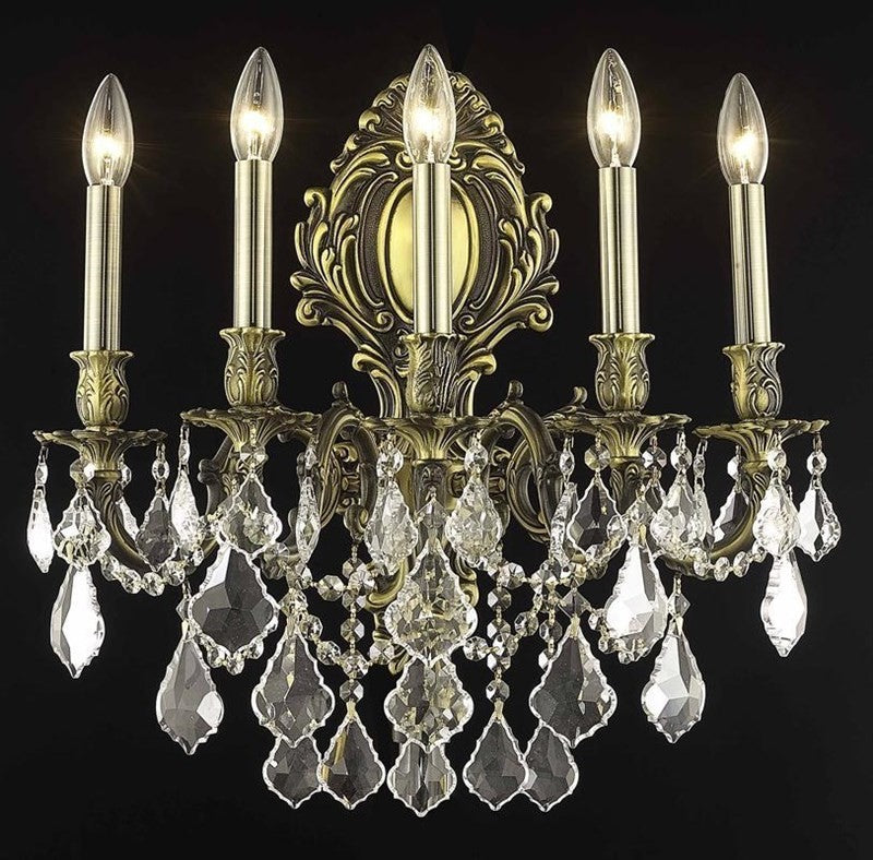Elegant Monarch Wall Sconce, Antique Bronze Finish With Royal Cut Crystal