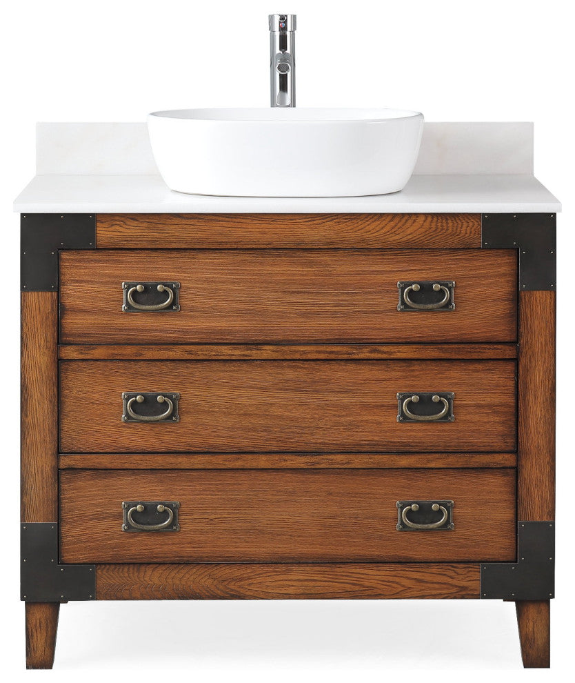 36" Asian-Inspired All Wood Construction Akira Vessel Sink Bathroom Cf35535