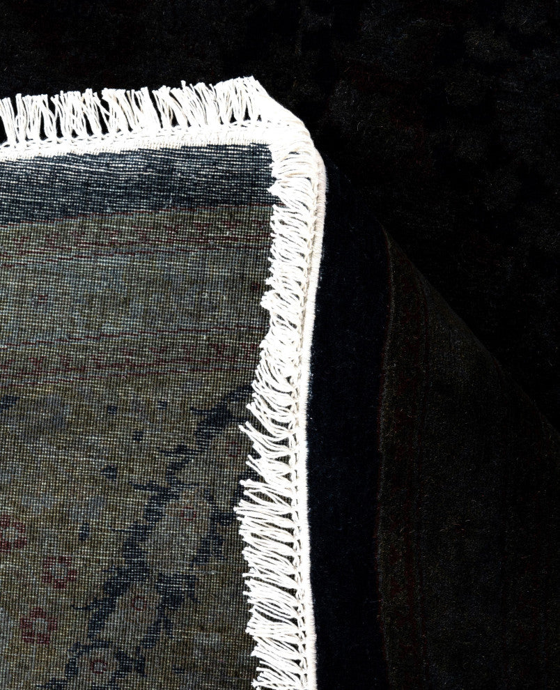 Overdyed One-of-a-Kind Hand-Knotted Area Rug Black, 9' 1" x 9' 1"