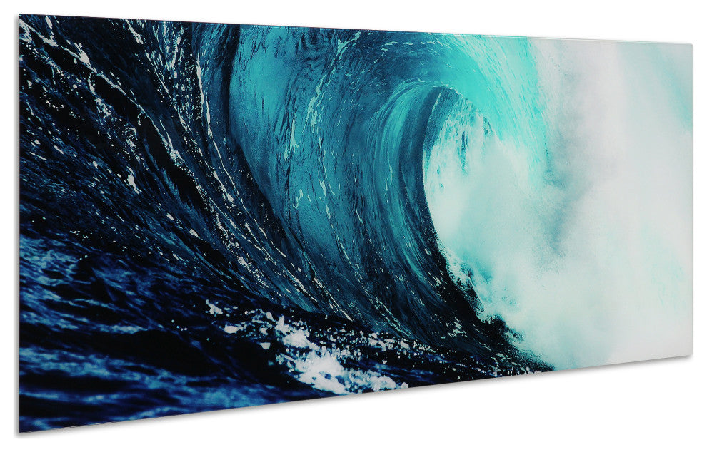 "Blue Wave" Abstract Wall Art Frameless Free Floating Tempered Glass Print