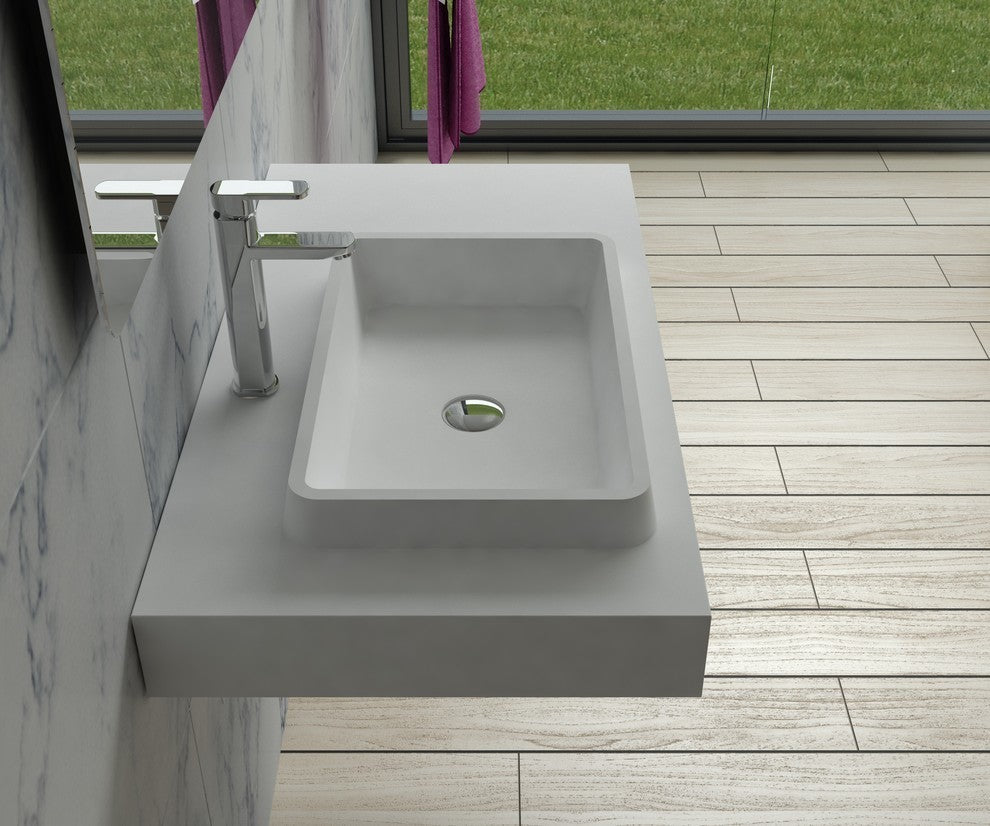 ADM Rectangular Wall Mounted Sink, White, 35", Matte White